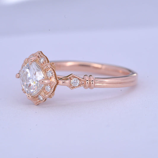 1 CT Cushion Vintage Halo & Pave Moissanite Engagement Ring