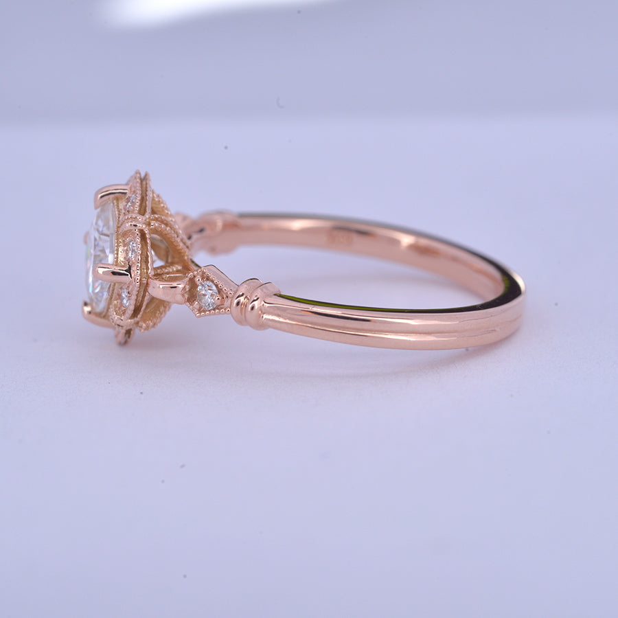1 CT Cushion Vintage Halo & Pave Moissanite Engagement Ring