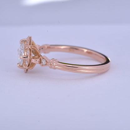 1 CT Cushion Vintage Halo & Pave Moissanite Engagement Ring
