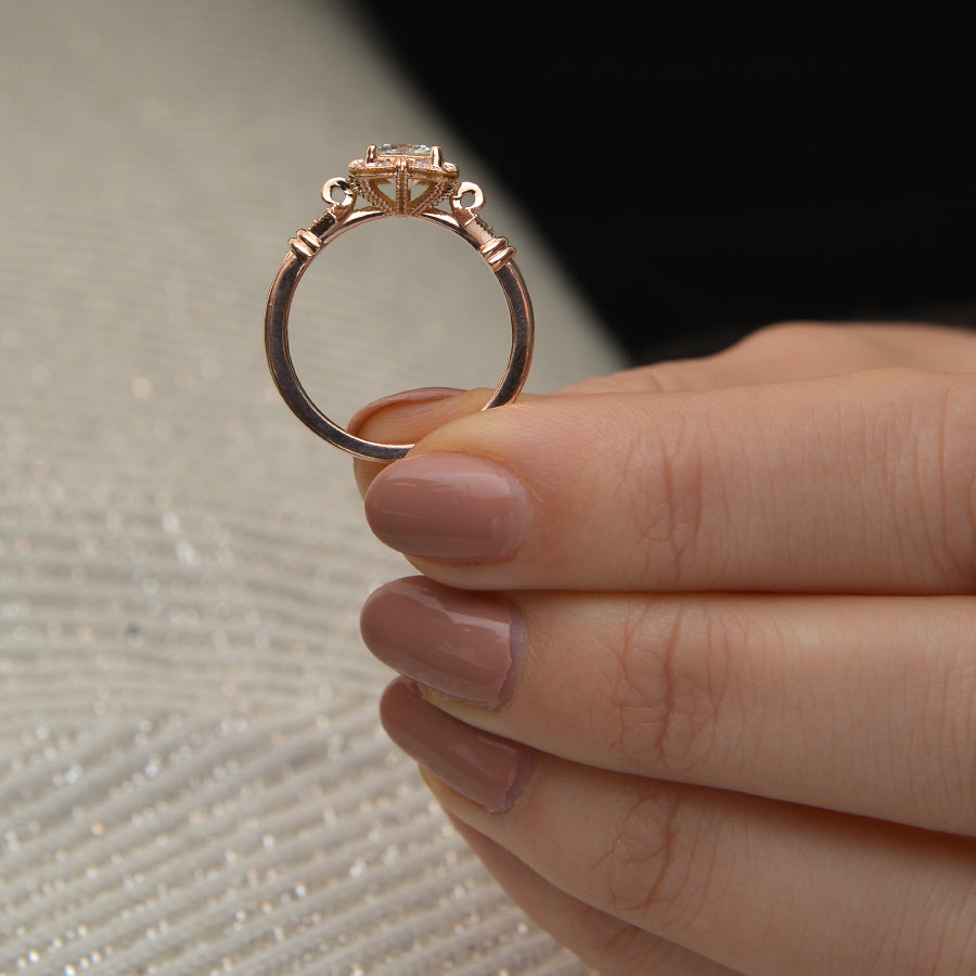 1 CT Cushion Vintage Halo & Pave Moissanite Engagement Ring