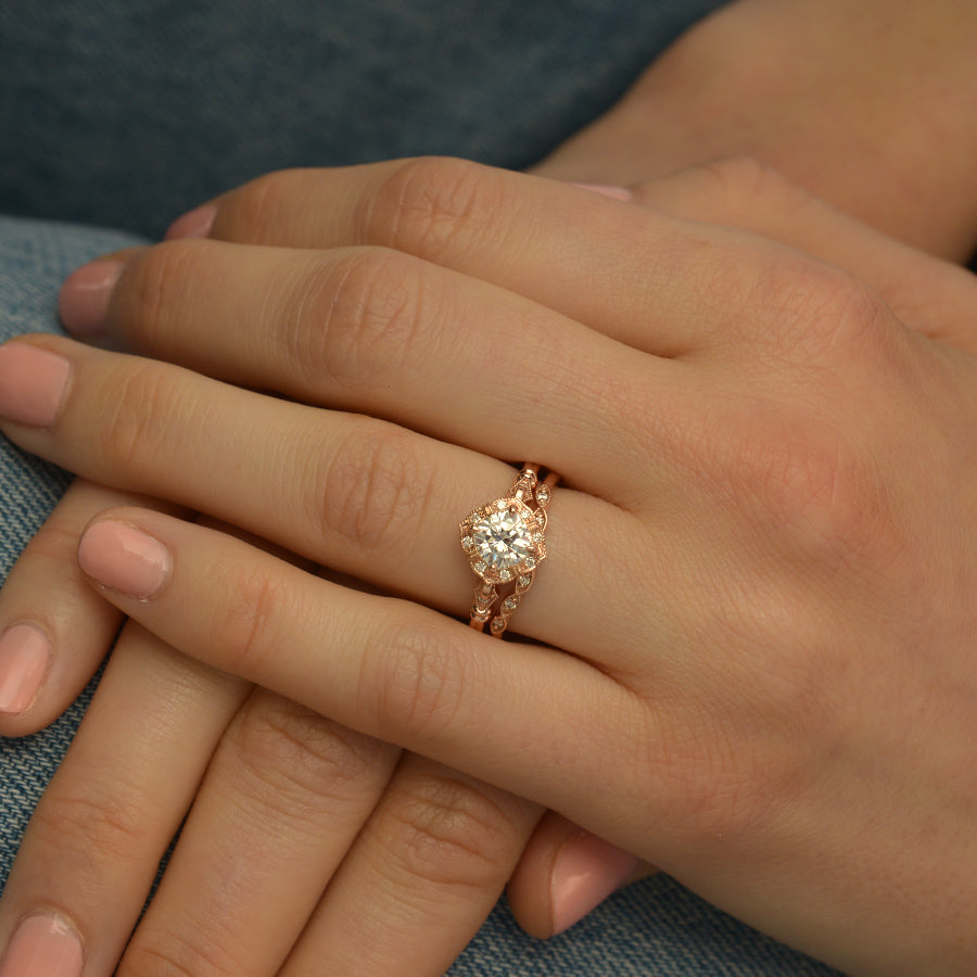 1 CT Cushion Vintage Halo & Pave Moissanite Engagement Ring