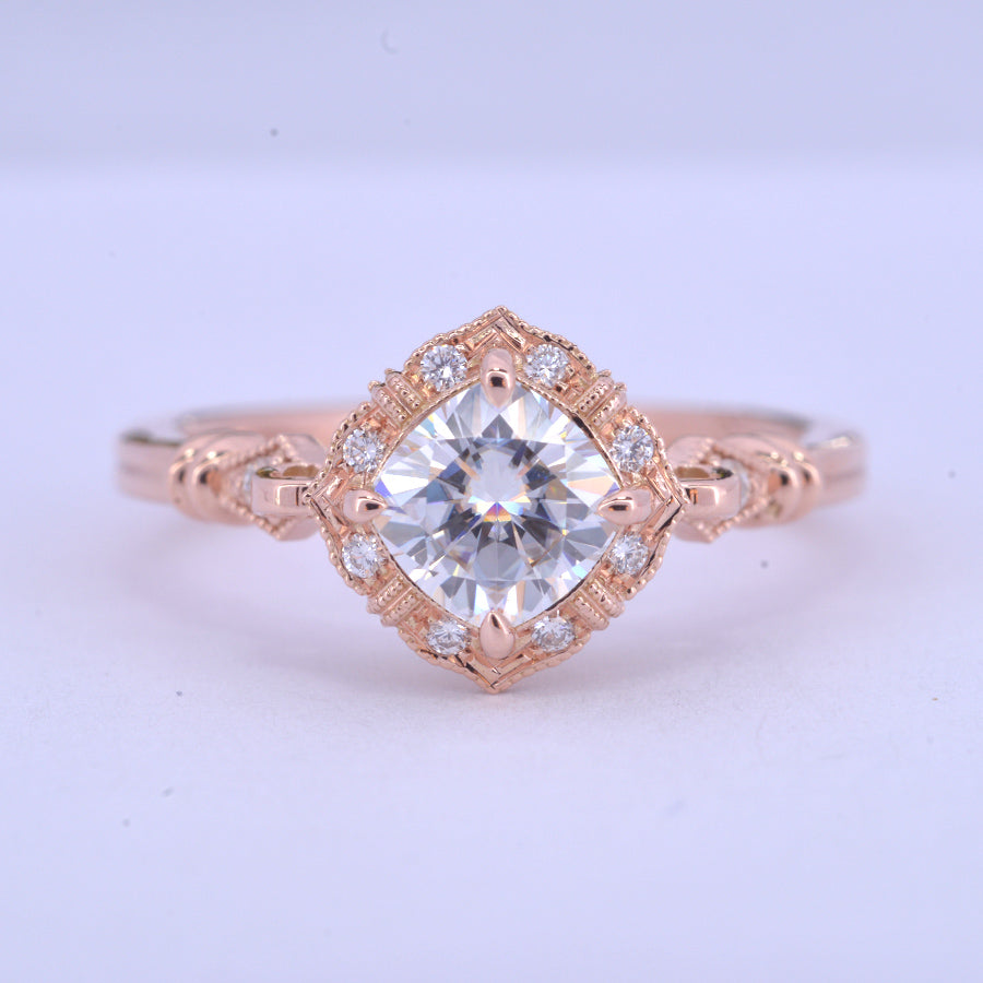 1 CT Cushion Vintage Halo & Pave Moissanite Engagement Ring