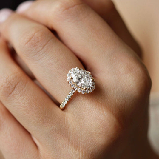 2.40 CT Oval Halo & Pave Moissanite Engagement Ring