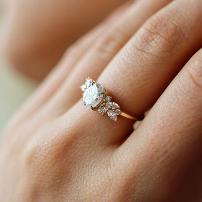 1.25 CT Oval Cluster Moissanite Engagement Ring