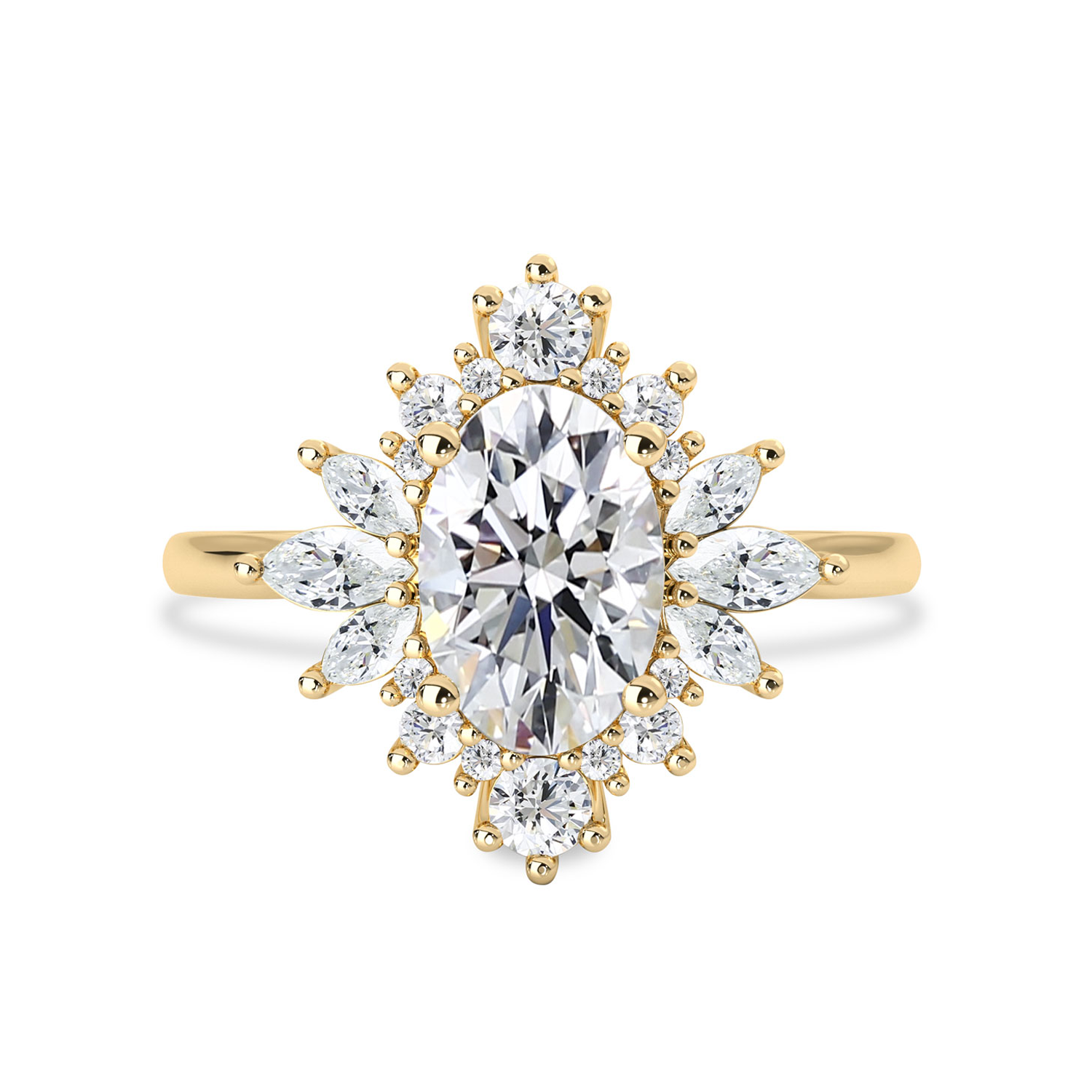 1.40 CT Oval Moissanite Cluster Engagement Ring - farrellouise