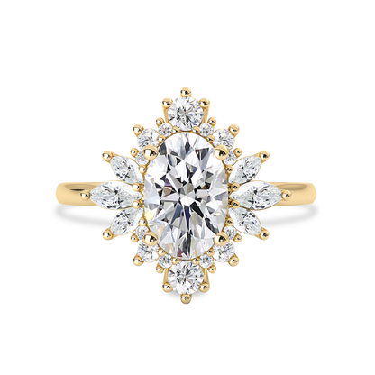 1.40 CT Oval Moissanite Cluster Engagement Ring - farrellouise