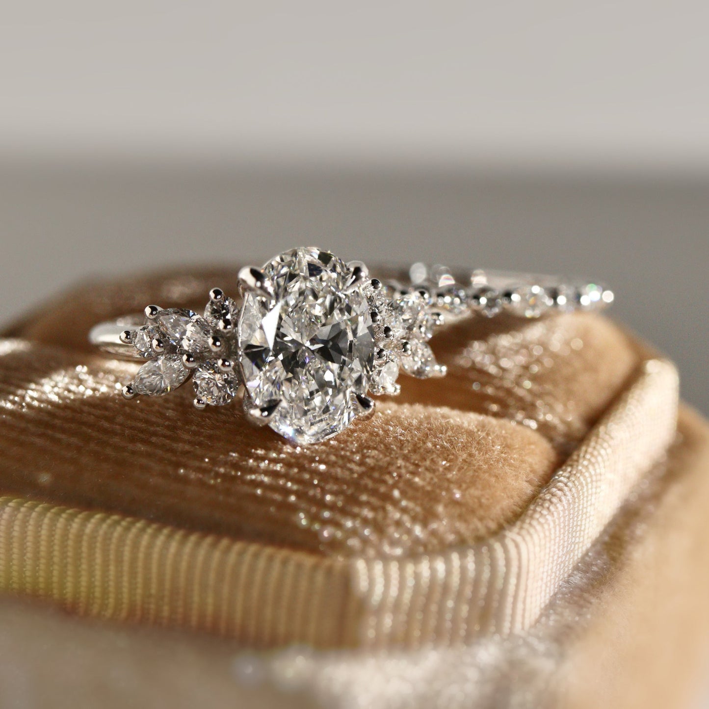1.25 CT Oval Cluster Moissanite Engagement Ring