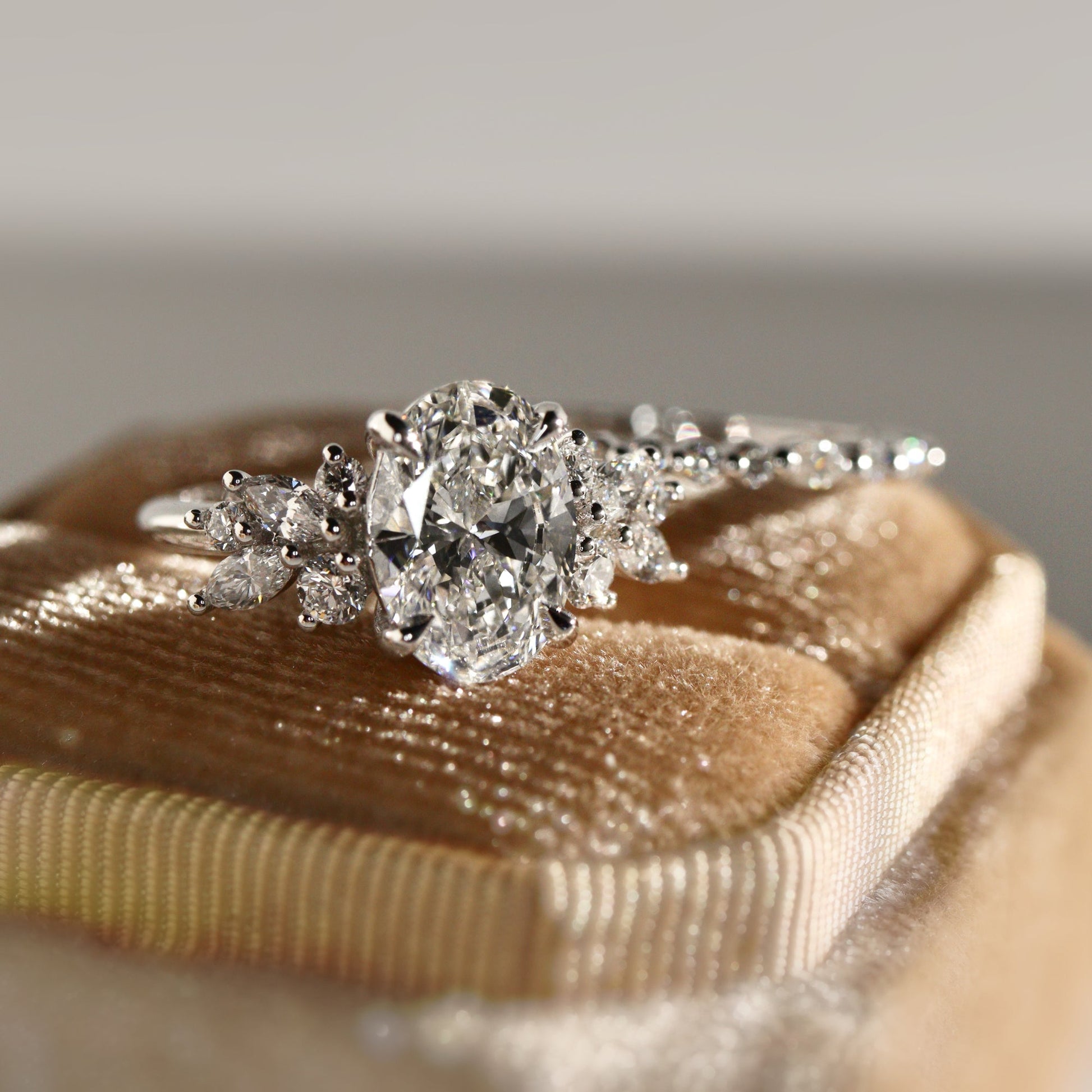 1.25 CT Oval Cluster Moissanite Engagement Ring
