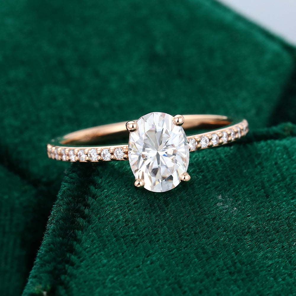 1.33 CT Oval Pave Moissanite Engagement Ring