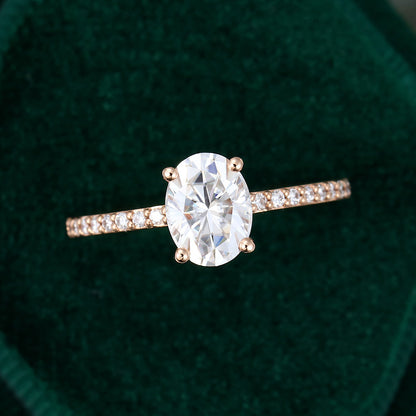 1.33 CT Oval Pave Moissanite Engagement Ring