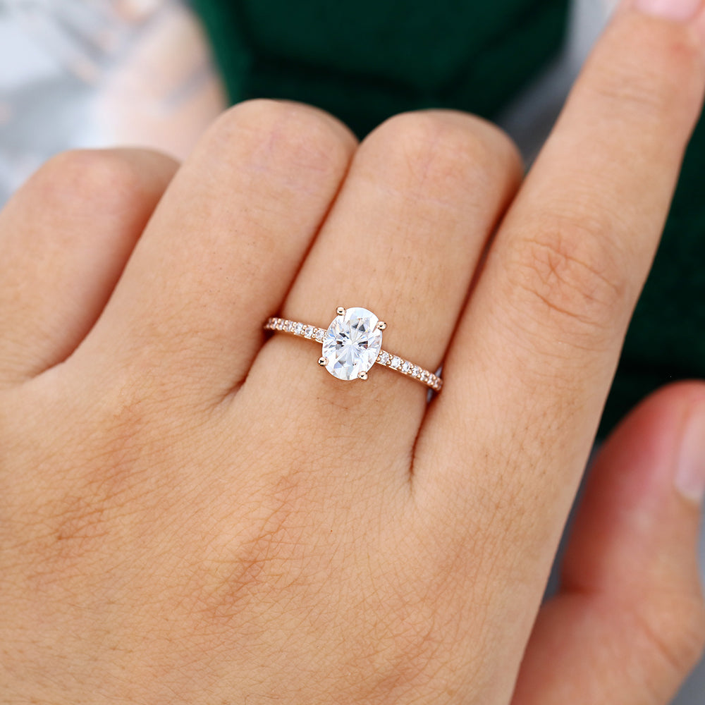 1.33 CT Oval Pave Moissanite Engagement Ring