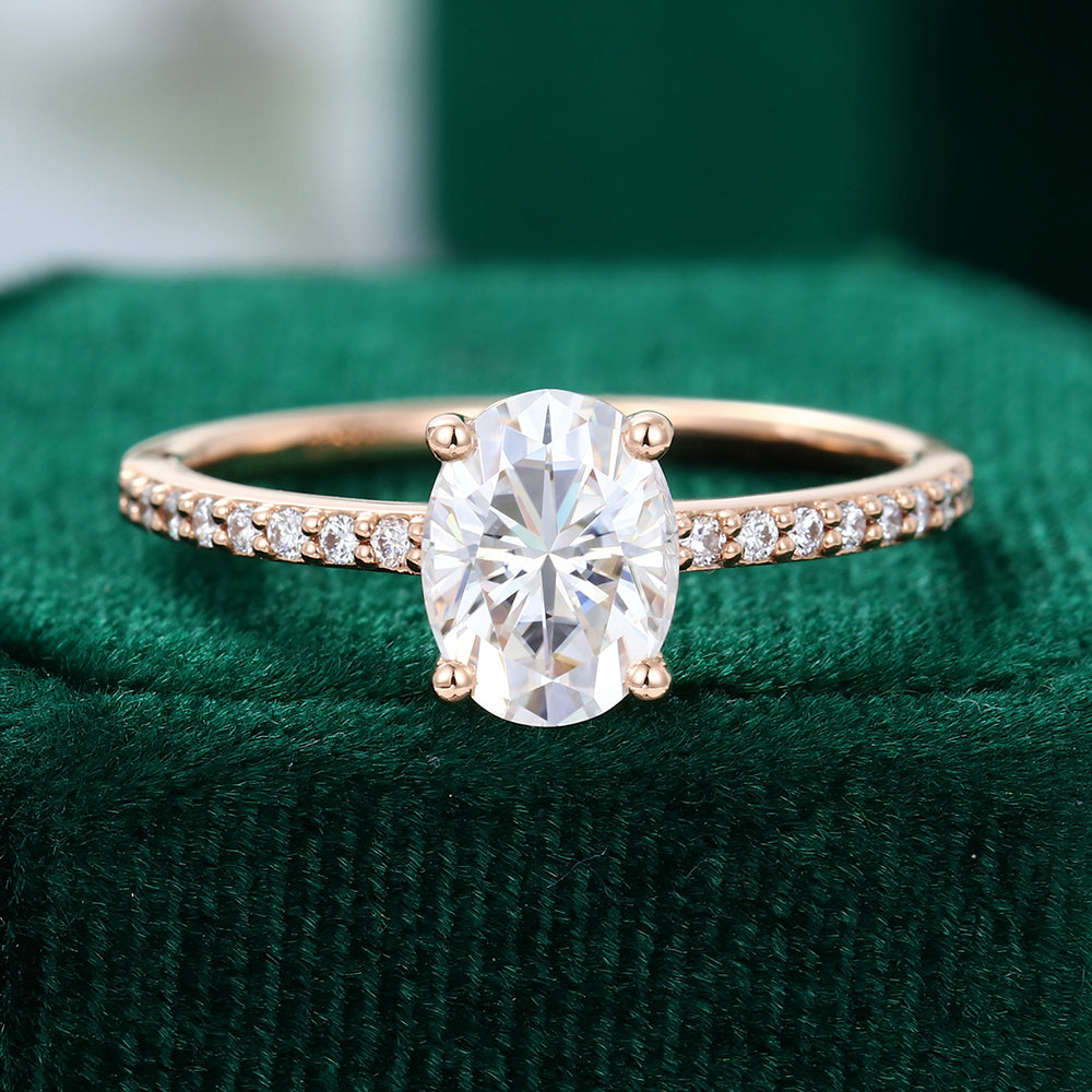 1.33 CT Oval Pave Moissanite Engagement Ring