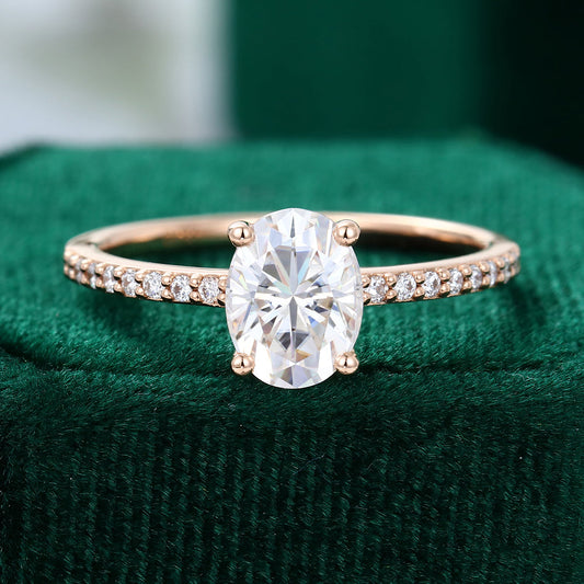 1.33 CT Oval Pave Moissanite Engagement Ring