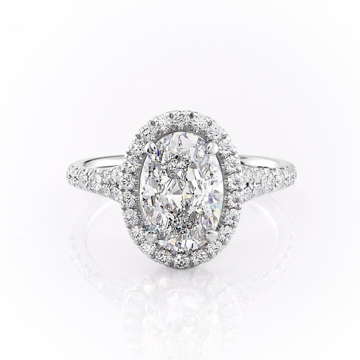 2.10 CT Oval Halo & Pave Moissanite Engagement Ring