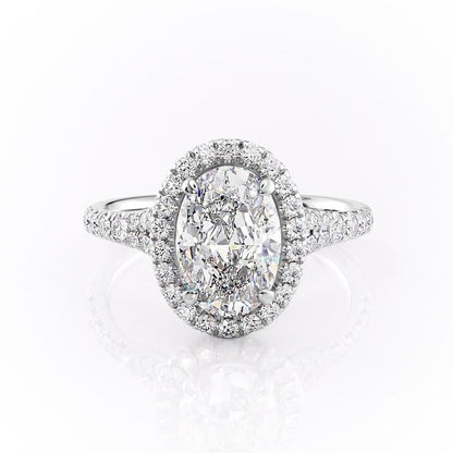 2.10 CT Oval Halo & Pave Moissanite Engagement Ring