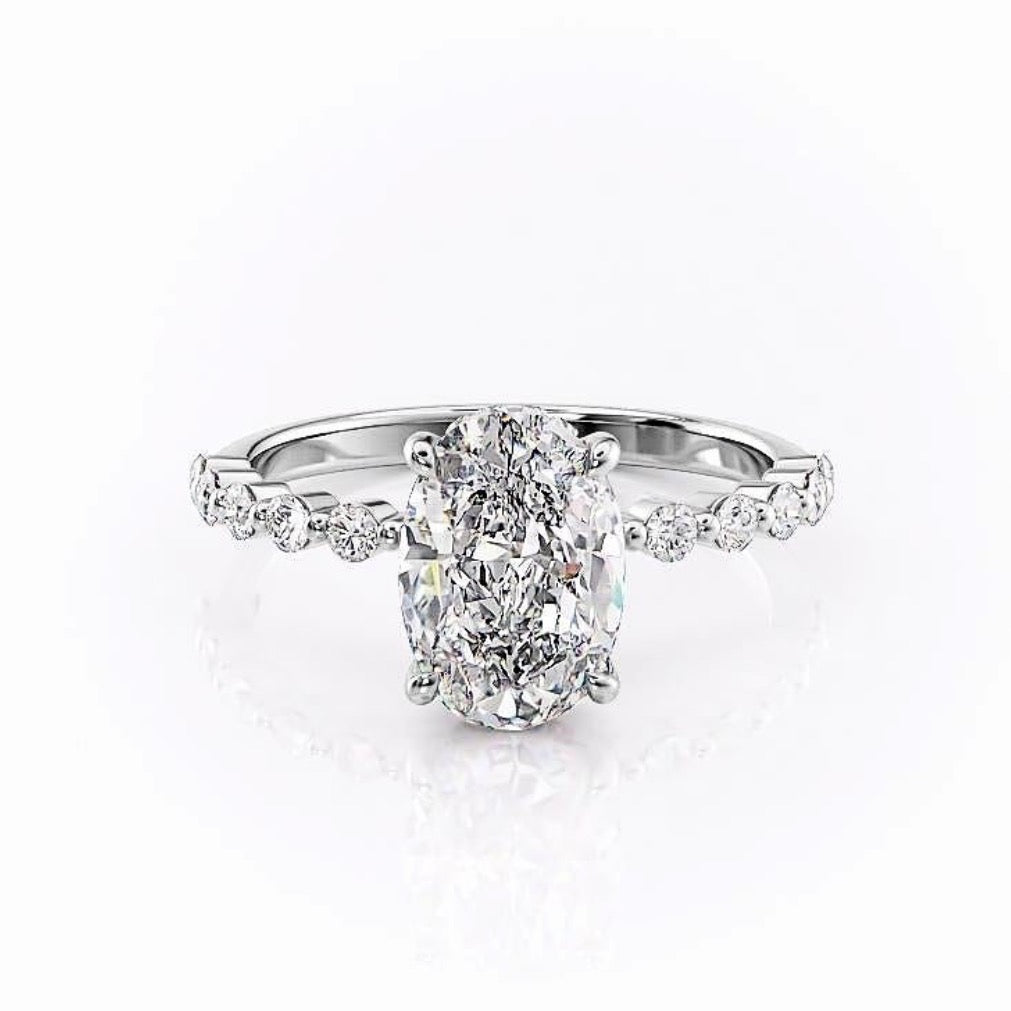 2.10 CT Oval Hidden Halo & Pave Moissanite Engagement Ring