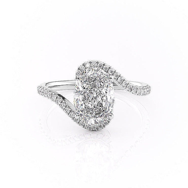 1.91 CT Oval Swirl Pave Moissanite Engagement Ring