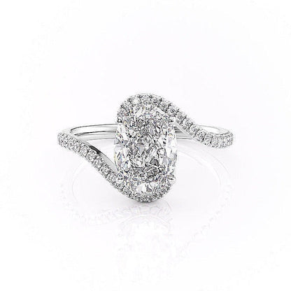1.91 CT Oval Swirl Pave Moissanite Engagement Ring