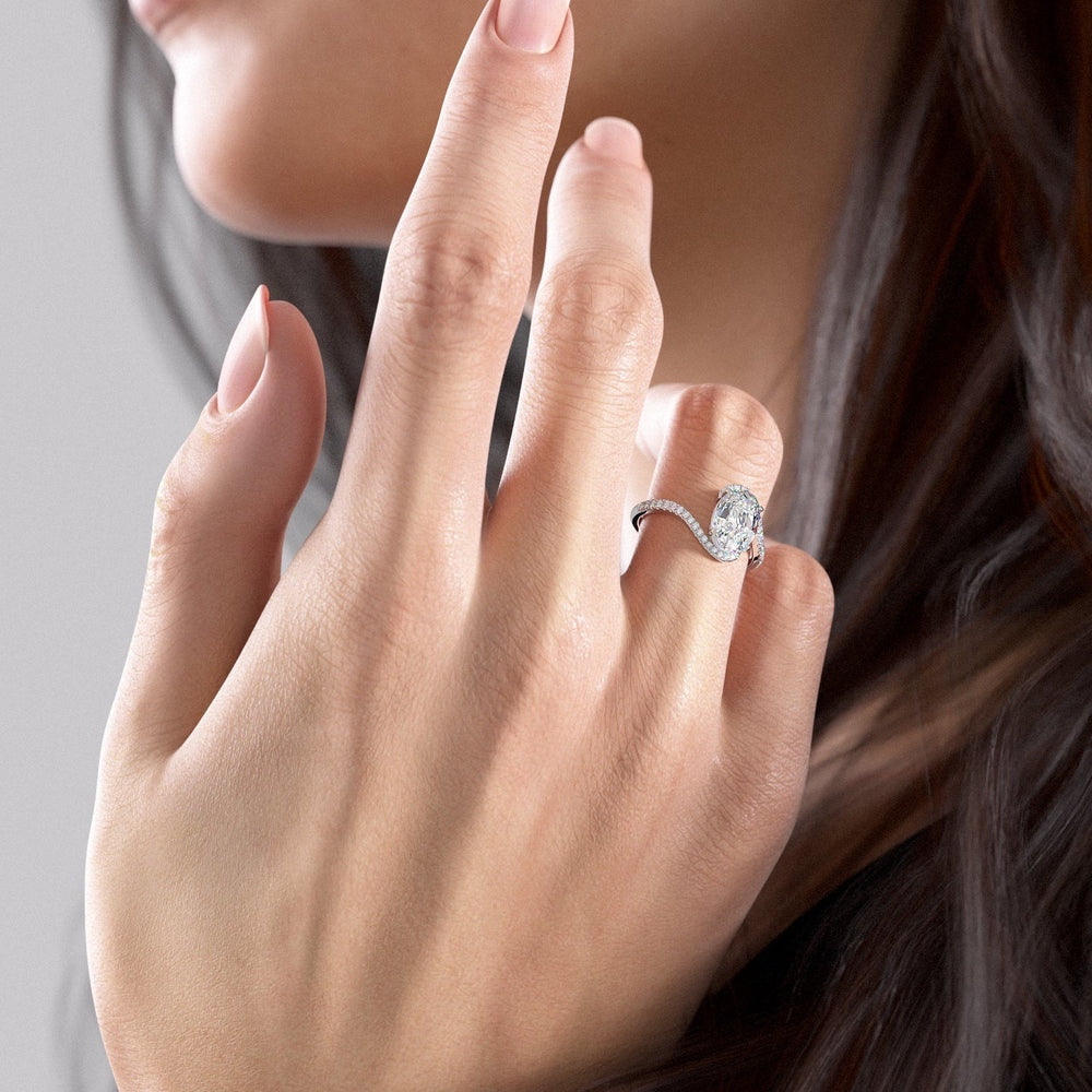 1.91 CT Oval Swirl Pave Moissanite Engagement Ring