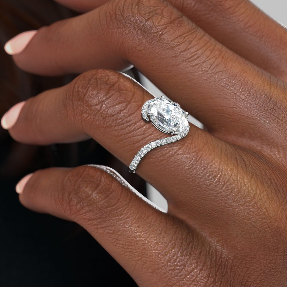 1.91 CT Oval Swirl Pave Moissanite Engagement Ring