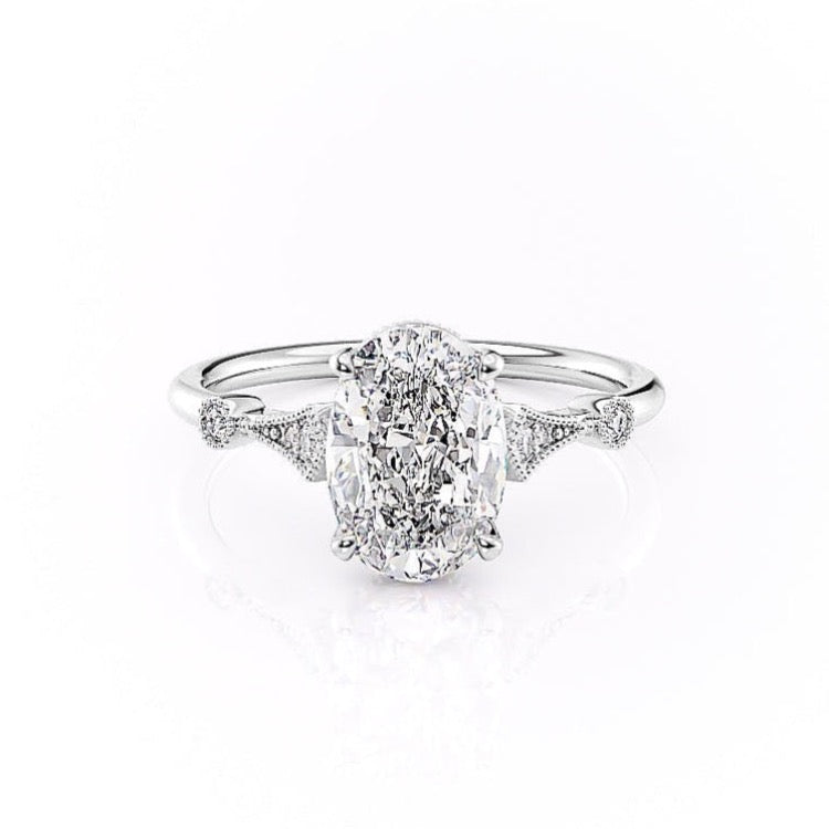 1.91 CT Oval Cut Solitaire Milgrain Pave Set Moissanite Engagement Ring 10