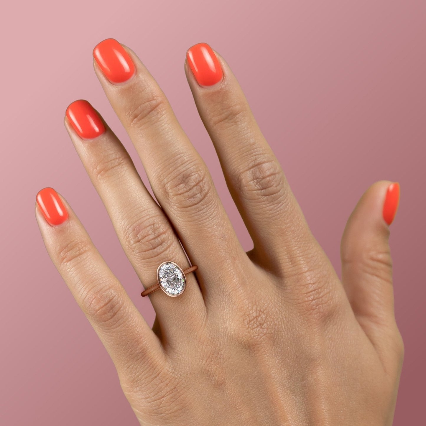 2.10 CT Oval Hidden Halo Bezel Moissanite Engagement Ring