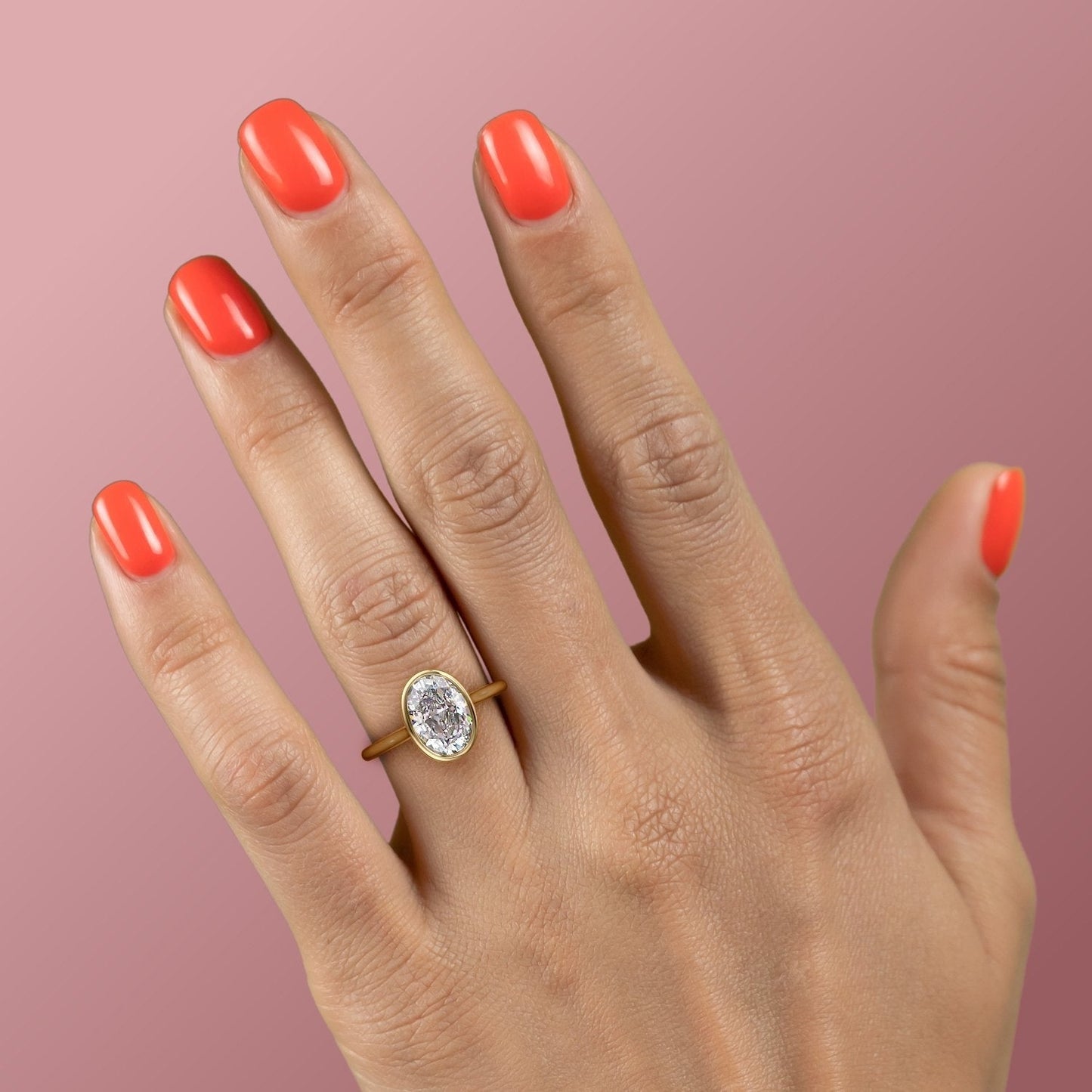 2.10 CT Oval Hidden Halo Bezel Moissanite Engagement Ring
