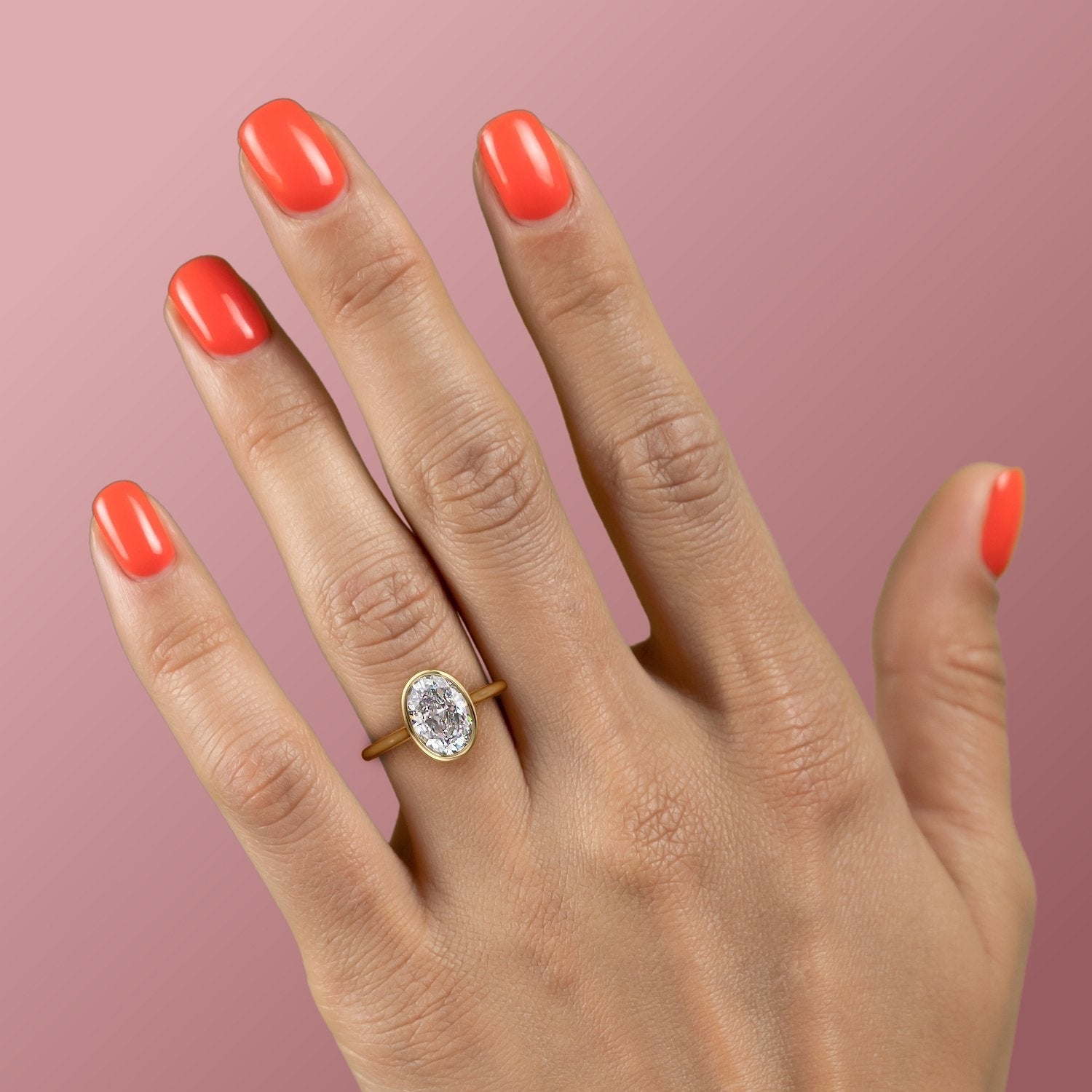 2.10 CT Oval Hidden Halo Bezel Moissanite Engagement Ring