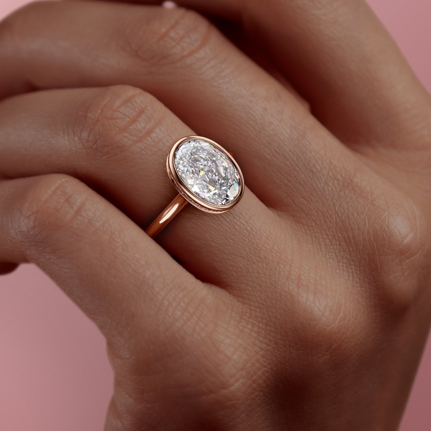 2.10 CT Oval Hidden Halo Bezel Moissanite Engagement Ring
