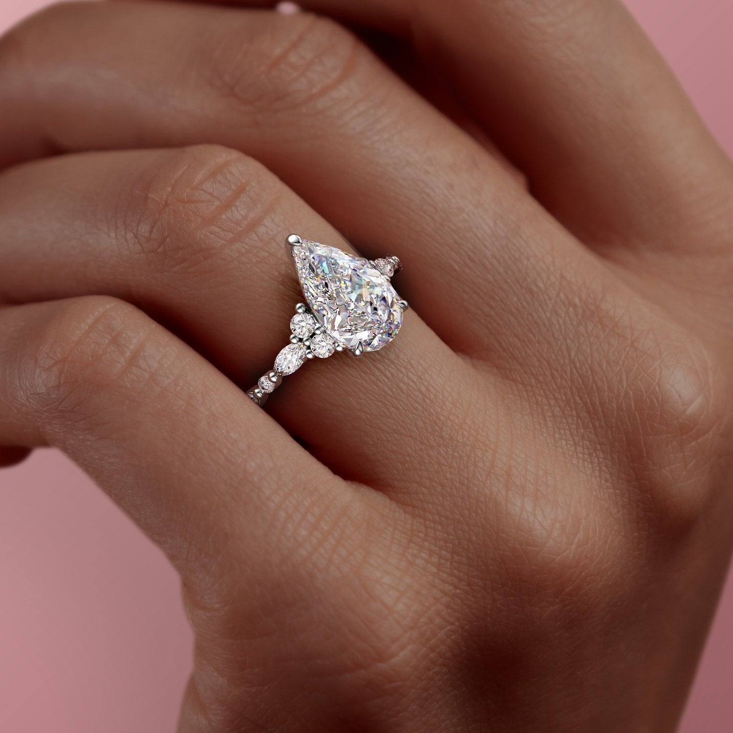 2 CT Pear Cluster Moissanite Engagement Ring