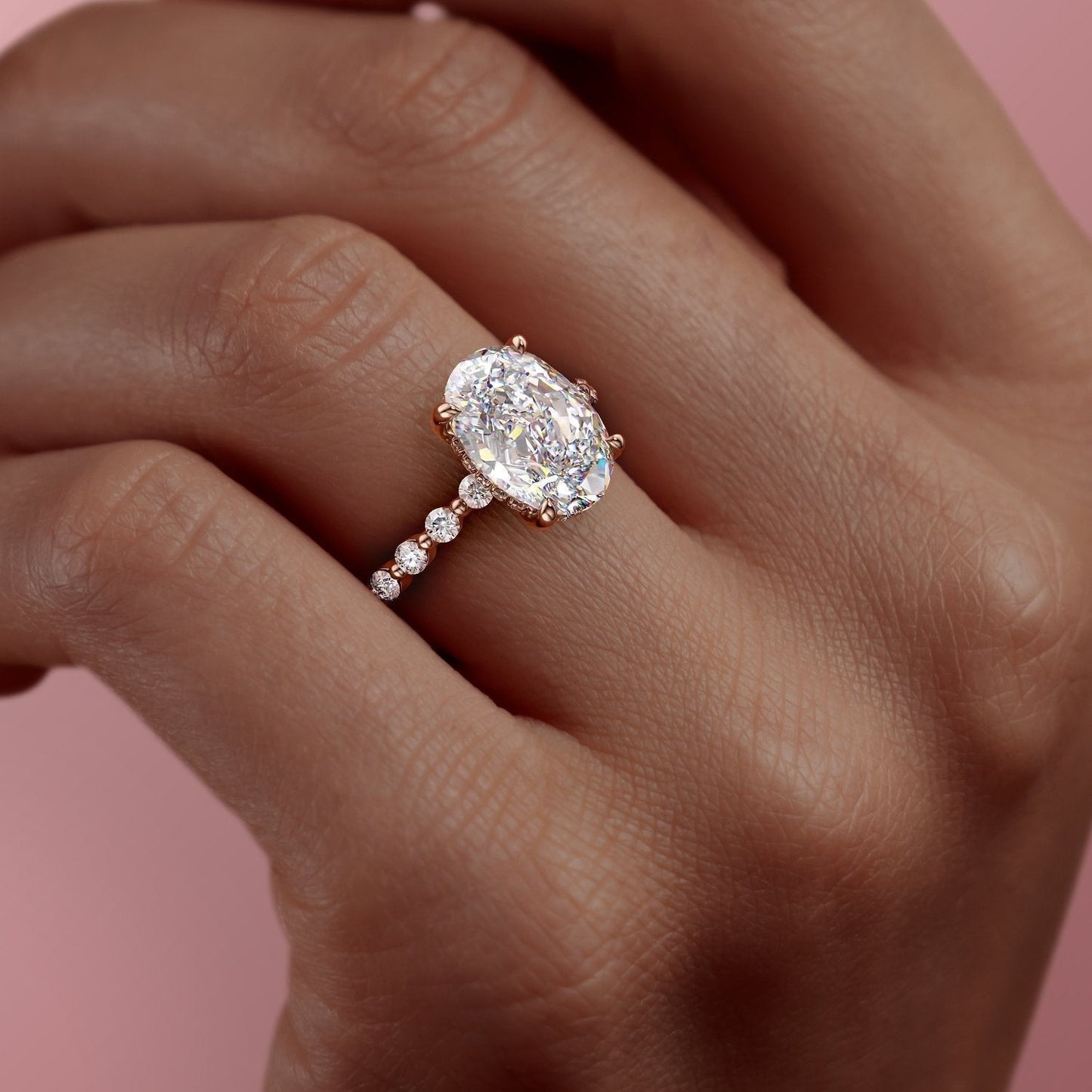 2.10 CT Oval Hidden Halo & Pave Moissanite Engagement Ring