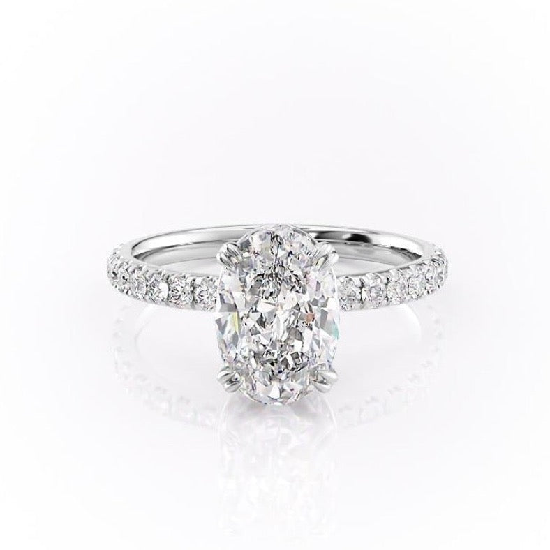 2.10 CT Oval Hidden Halo & Pave Moissanite Engagement Ring