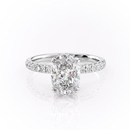 2.10 CT Oval Hidden Halo & Pave Moissanite Engagement Ring