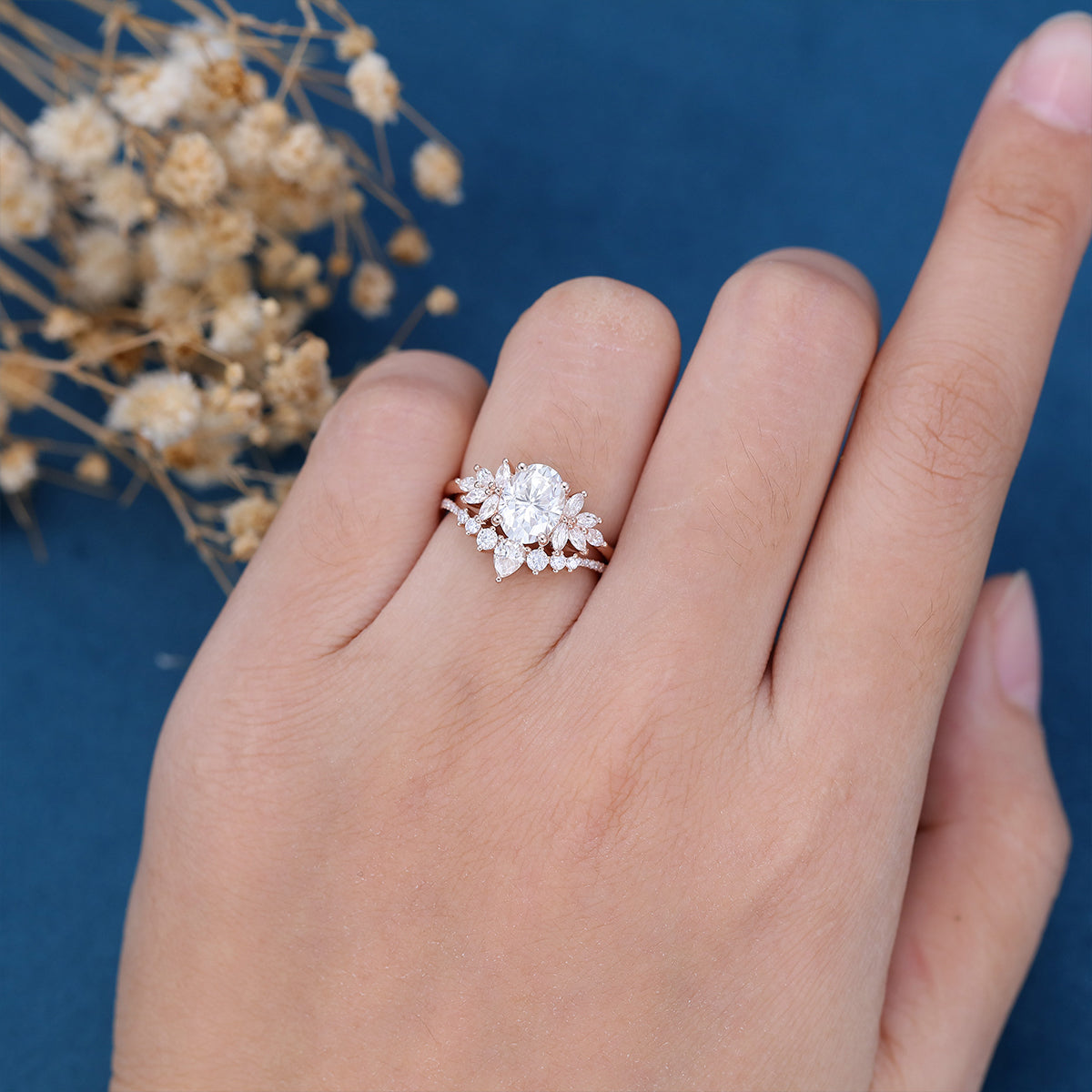 1.33 CT Oval Cluster Moissanite Bridal Set