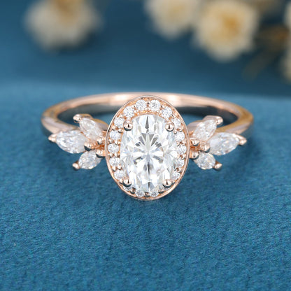 1.33 CT Oval Cluster Moissanite Engagement Ring