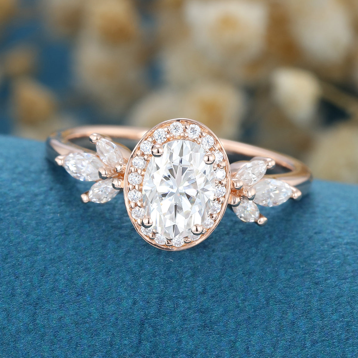 1.33 CT Oval Cluster Moissanite Engagement Ring