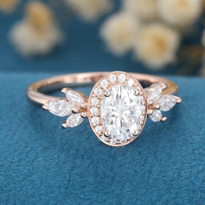 1.33 CT Oval Cluster Moissanite Engagement Ring