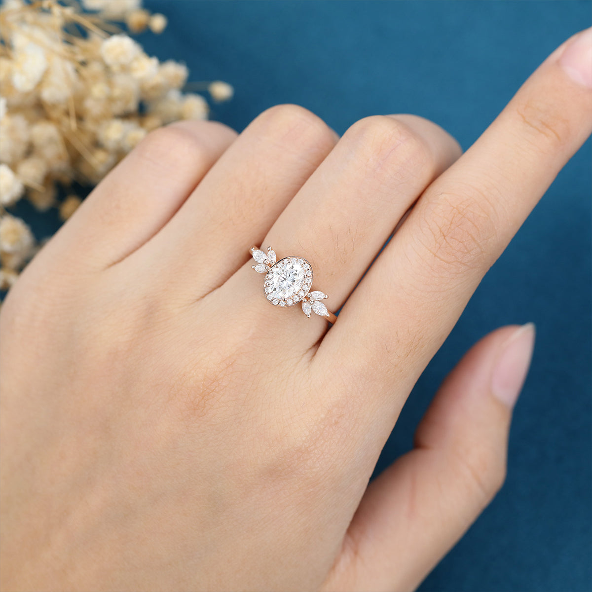 1.33 CT Oval Cluster Moissanite Engagement Ring