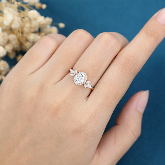 1.33 CT Oval Cluster Moissanite Engagement Ring