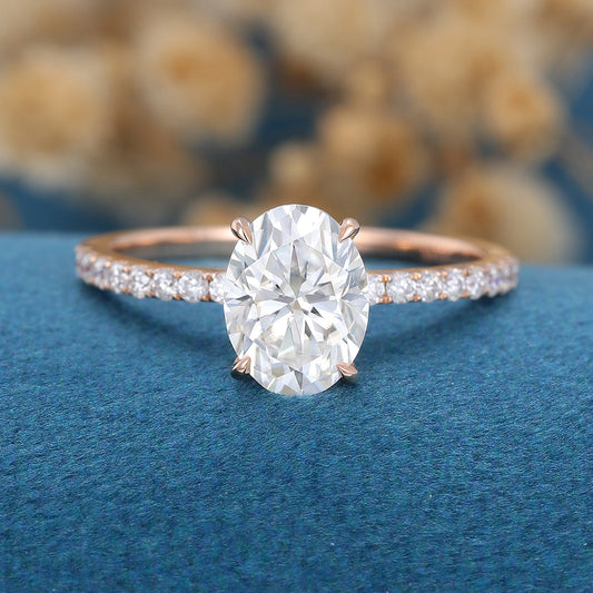 1.33 CT Oval Pave Moissanite Engagement Ring