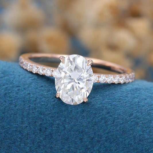 1.33 CT Oval Pave Moissanite Engagement Ring