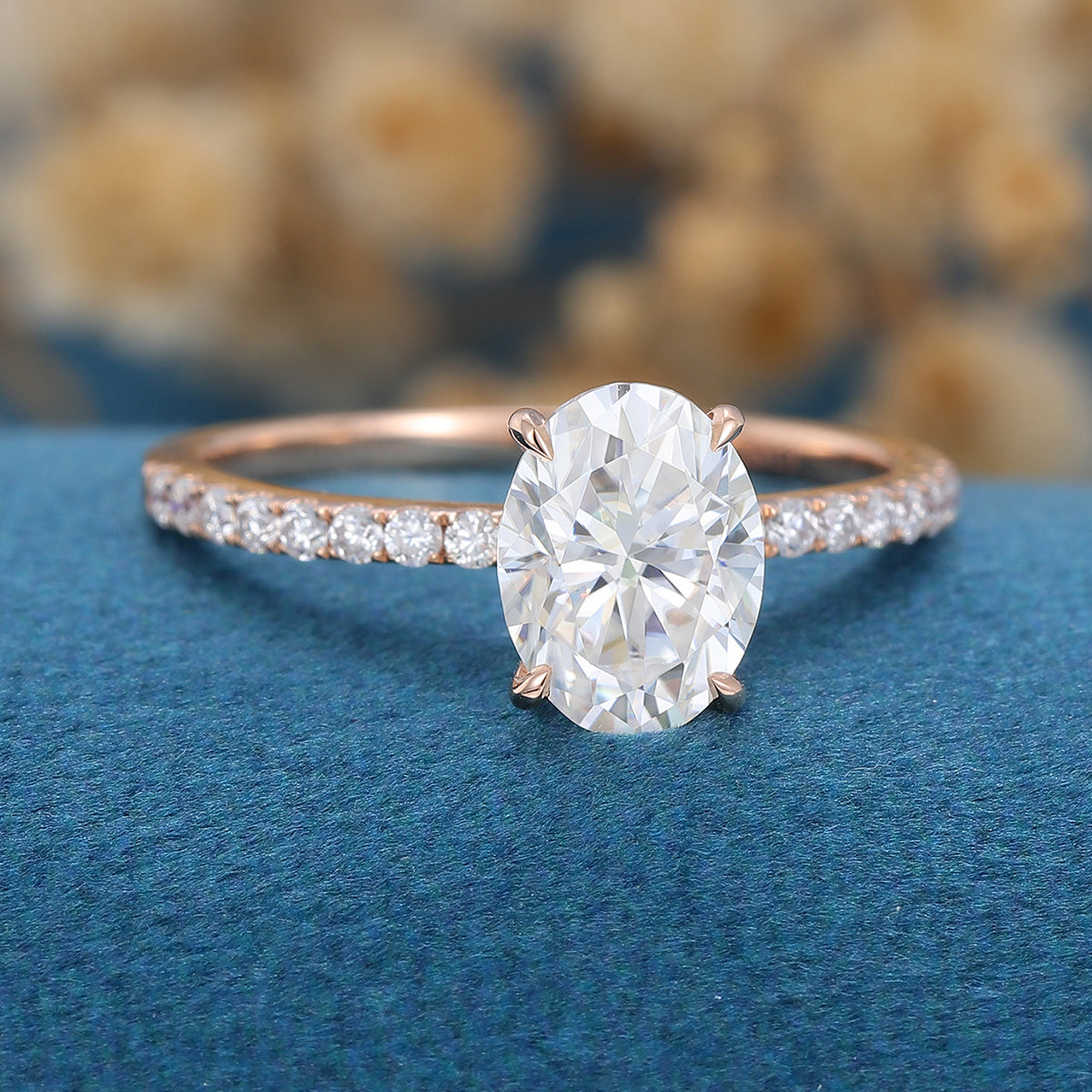 1.33 CT Oval Pave Moissanite Engagement Ring