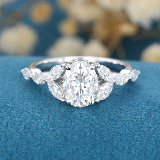 1.33 CT Oval Cluster Moissanite Engagement Ring