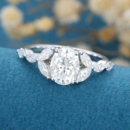 1.33 CT Oval Cluster Moissanite Engagement Ring
