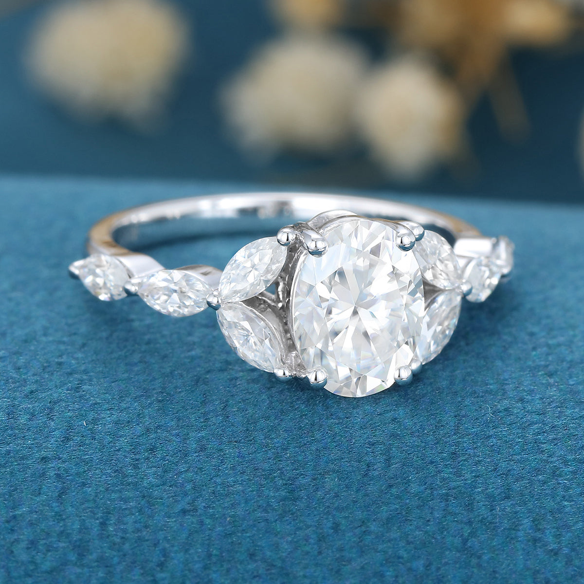 1.33 CT Oval Cluster Moissanite Engagement Ring
