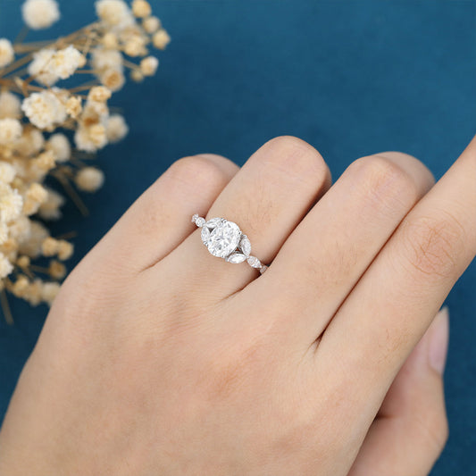 1.33 CT Oval Cluster Moissanite Engagement Ring
