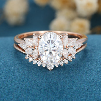 1.33 CT Oval Cluster Moissanite Bridal Set