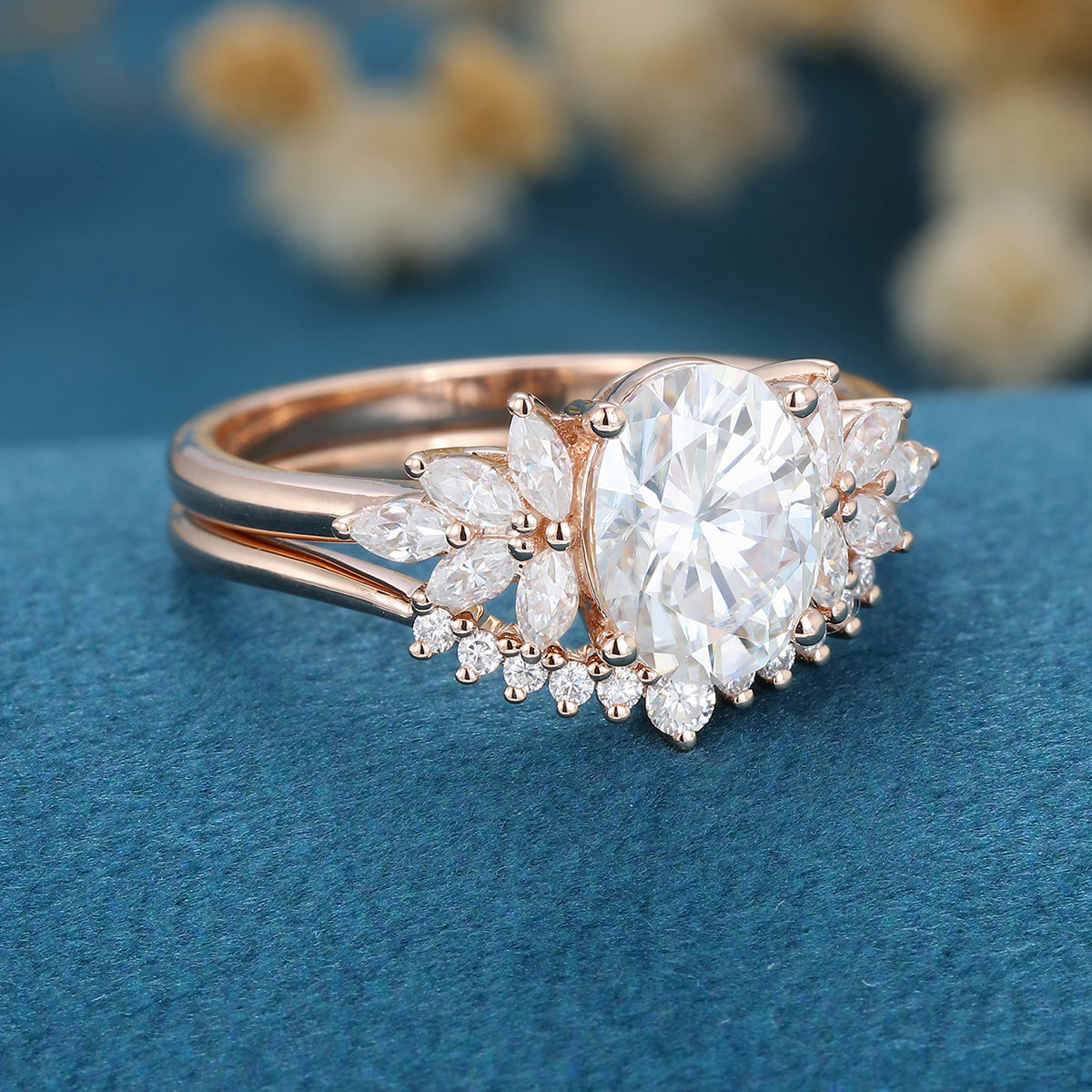 1.33 CT Oval Cluster Moissanite Bridal Set