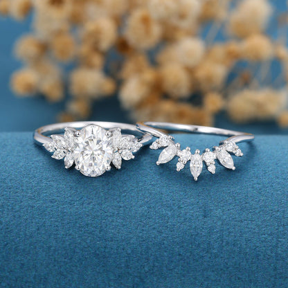 1.33 CT Oval Cluster Moissanite Bridal Set
