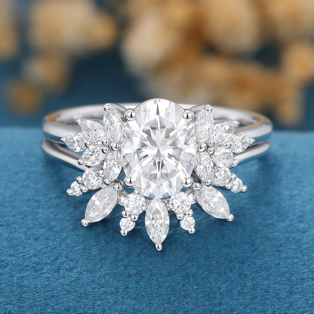 1.33 CT Oval Cluster Moissanite Bridal Set
